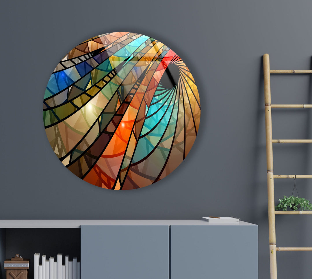 Colorful Vortex Stained Round Glass Wall Art glass image printing, glass prints from photos
