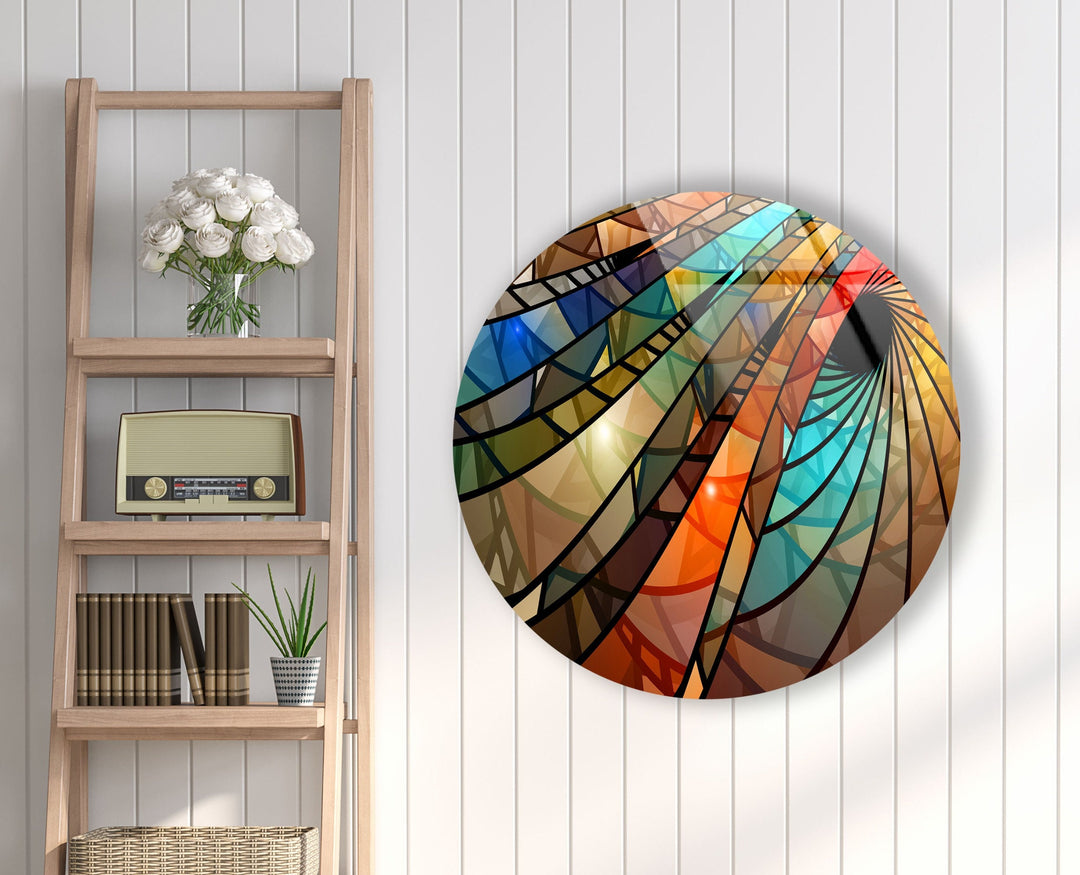 Colorful Vortex Stained Round Glass Wall Art glass photo prints, glass picture prints
