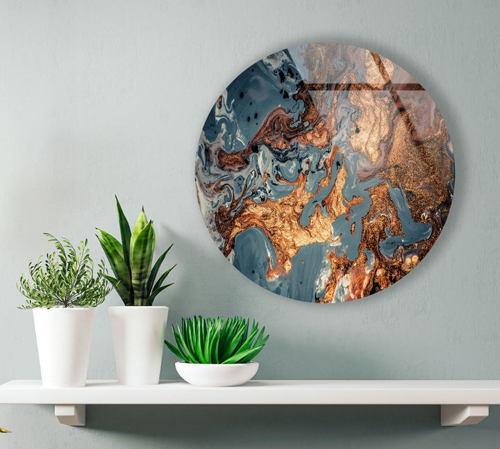 Abstract Round Copper Glass Wall Art glass image printing, glass prints from photos
