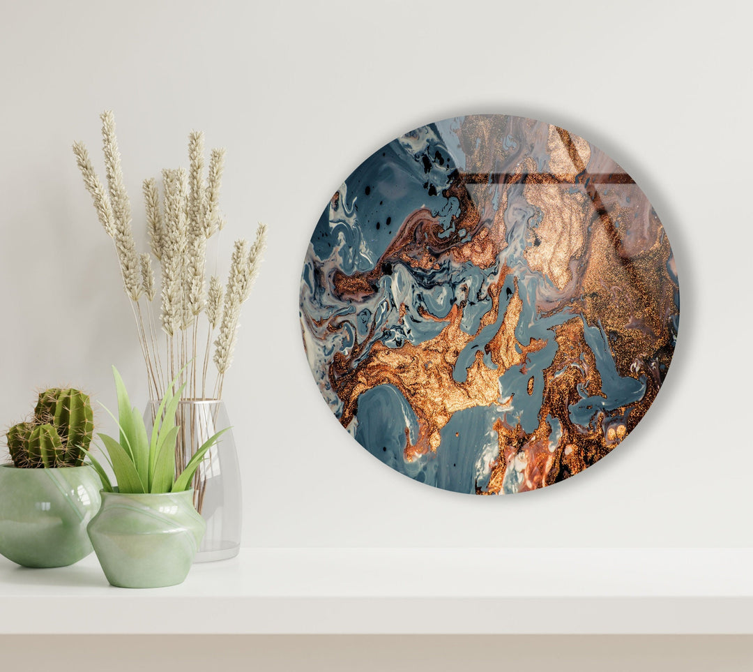 Abstract Round Copper Glass Wall Art custom glass pictures, glass art prints
