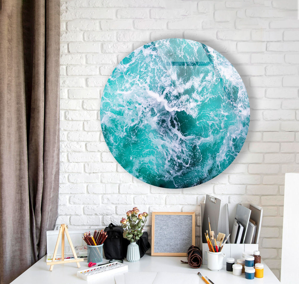 Wave Pattern Abstract Round Glass Wall Art picture on glass wall art, photos printed on glass