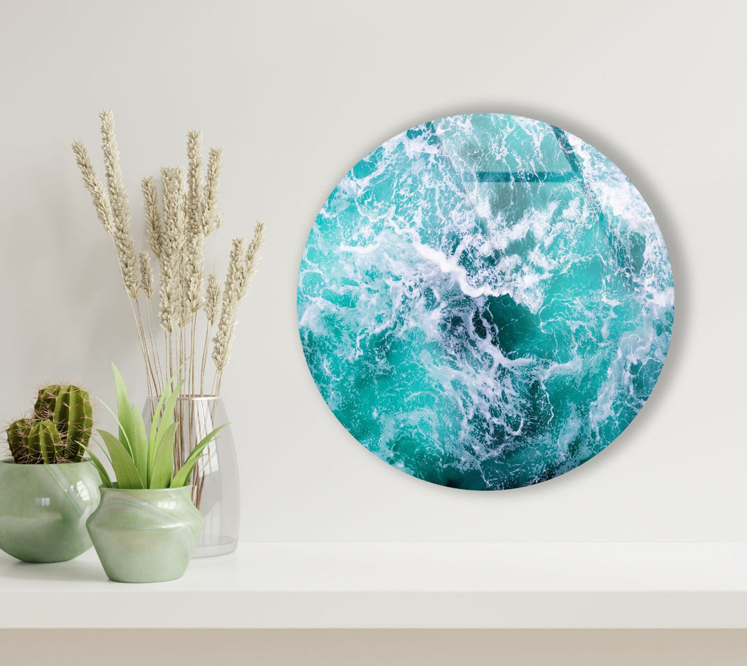 Wave Pattern Abstract Round Glass Wall Art large glass photo prints, glass wall photos