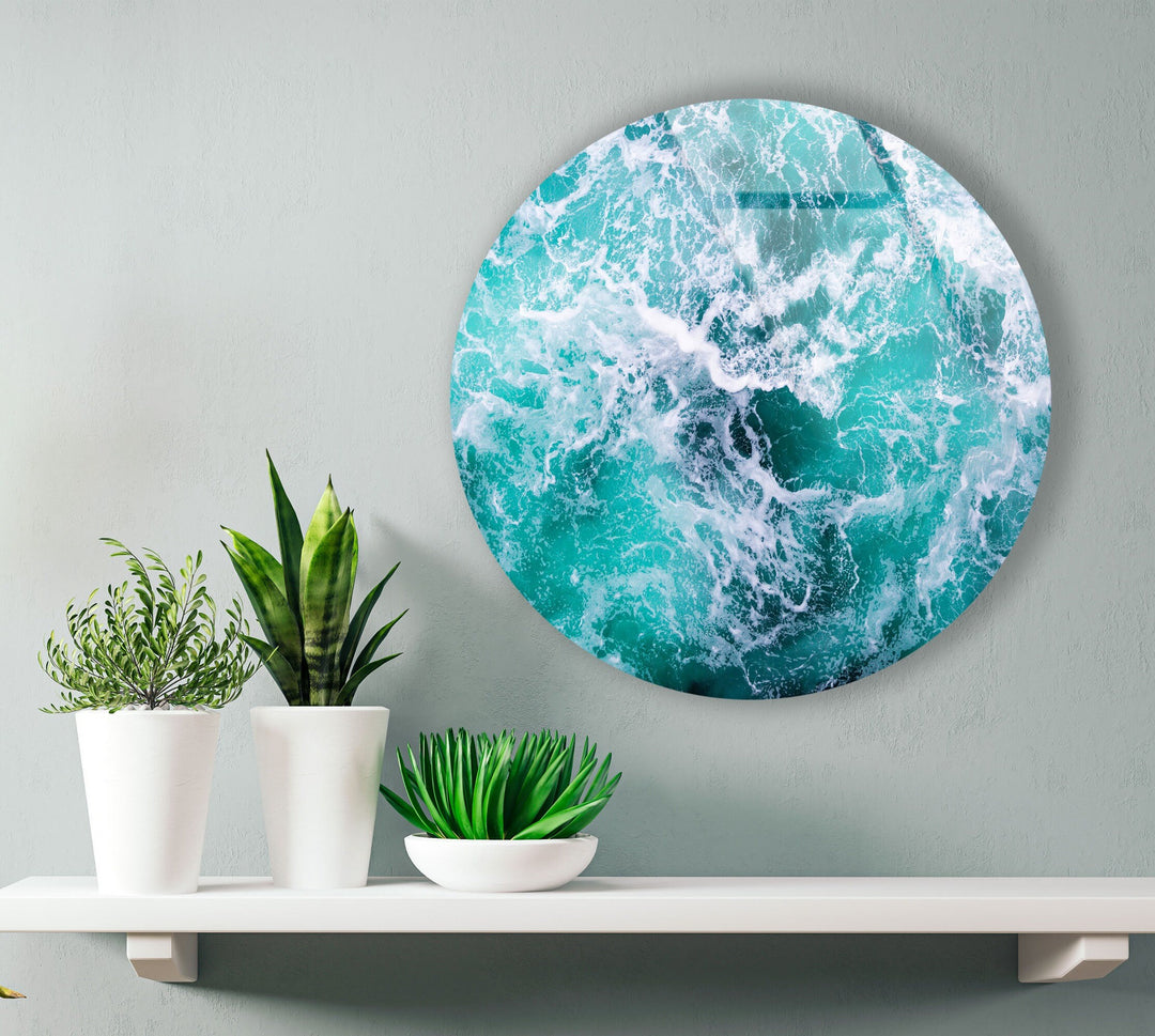 Wave Pattern Abstract Round Glass Wall Art glass image printing, glass prints from photos