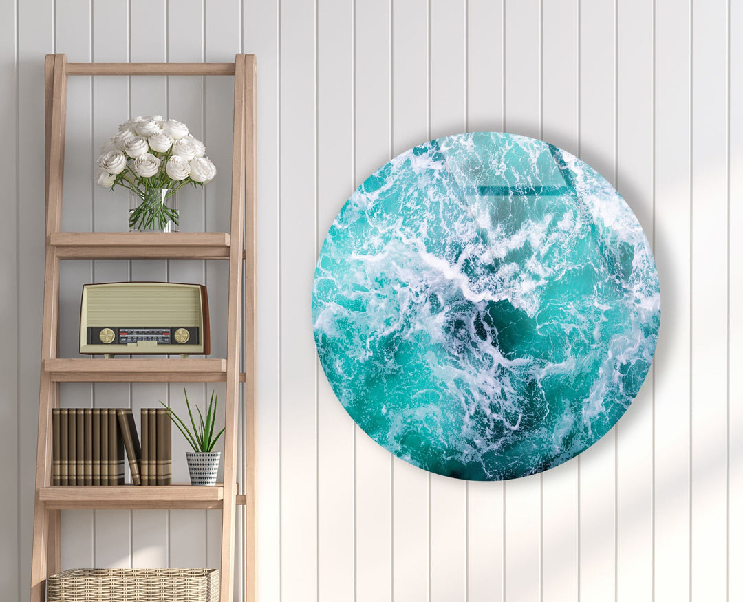 Wave Pattern Abstract Round Glass Wall Art glass photo prints, glass picture prints