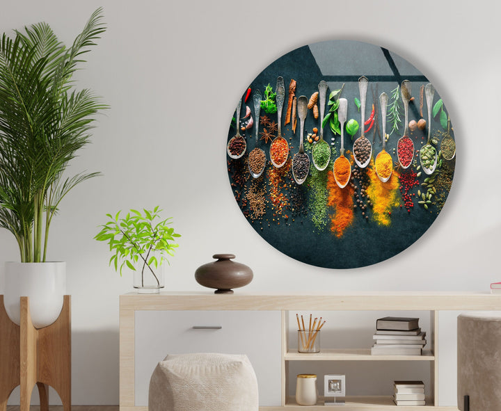 Colorful Herbs Round Glass Wall Art glass art painting, glass art for the Wall