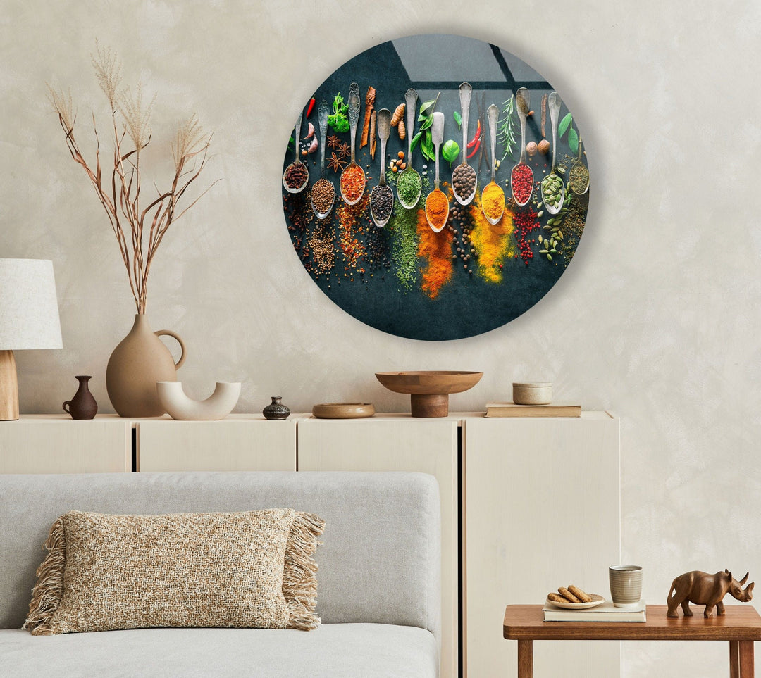 Colorful Herbs Round Glass Wall Art art glass wall art, glass wall art pictures