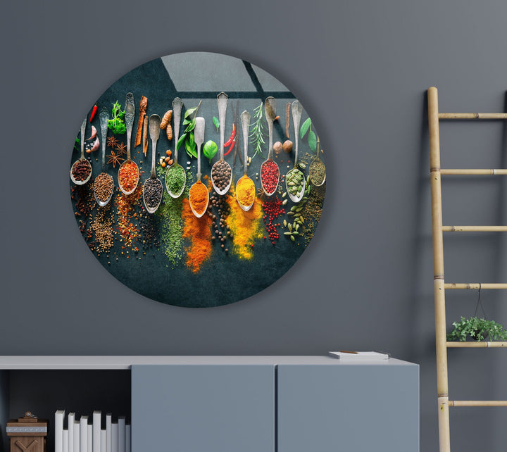 Colorful Herbs Round Glass Wall Art glass pictures for Wall, glass prints wall art