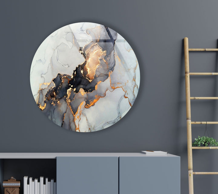 Gold Details Gray Marble Round Glass Wall Art glass image printing, glass prints from photos
