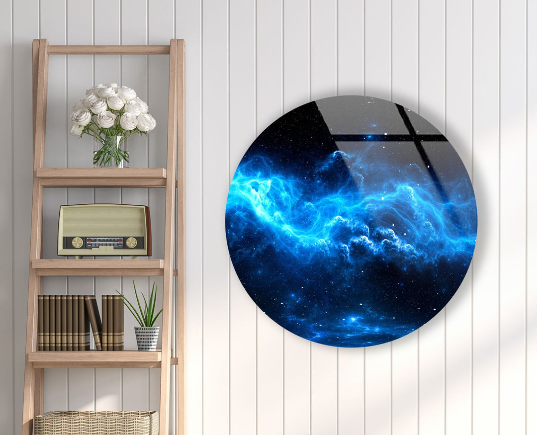 Abstract Round Blue Space Glass Wall Art Glass Printing Wall Art, Print photos on glass
