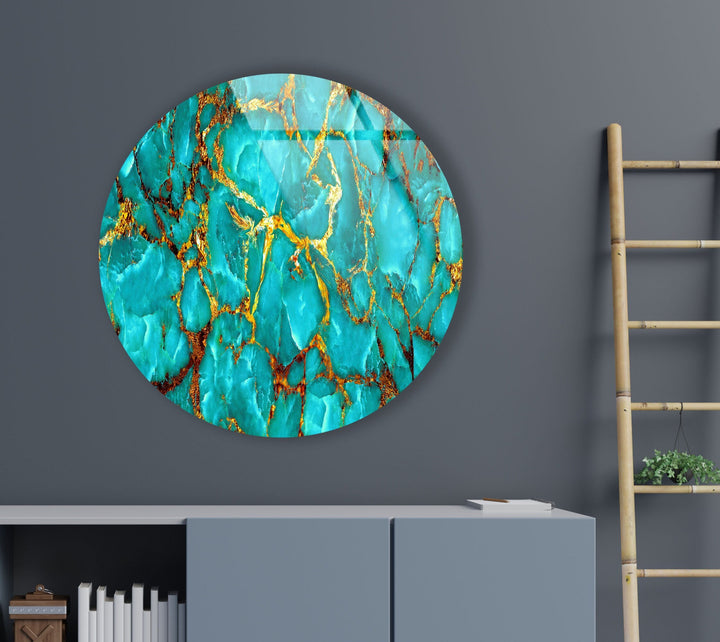 Green Marble with Gold Veins Round Glass Wall Art  custom glass photo prints, large glass prints