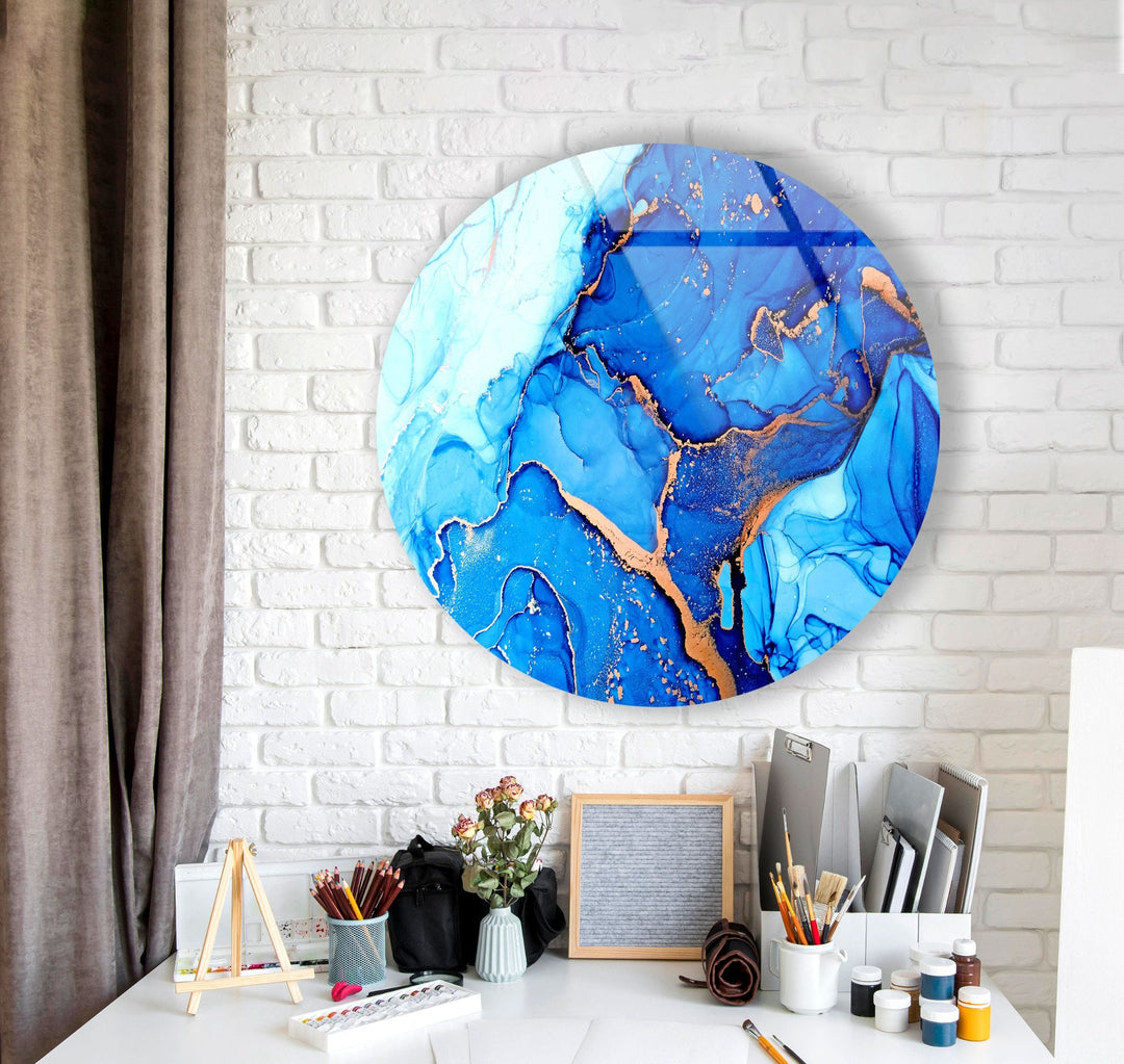 Dark Blue Marble Round Glass Wall Art photo print on glass, prints on glass wall art