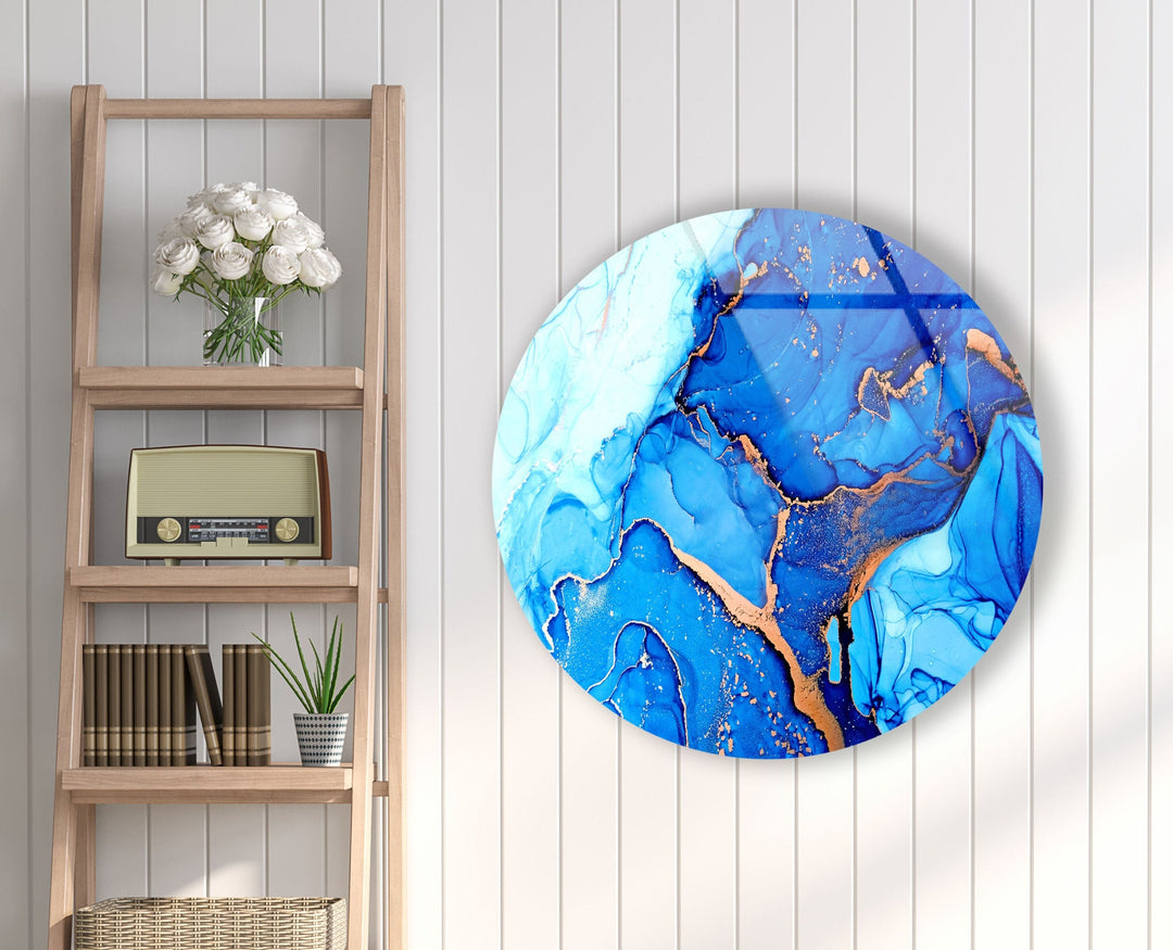 Dark Blue Marble Round Glass Wall Art Glass Printing Wall Art, Print photos on glass