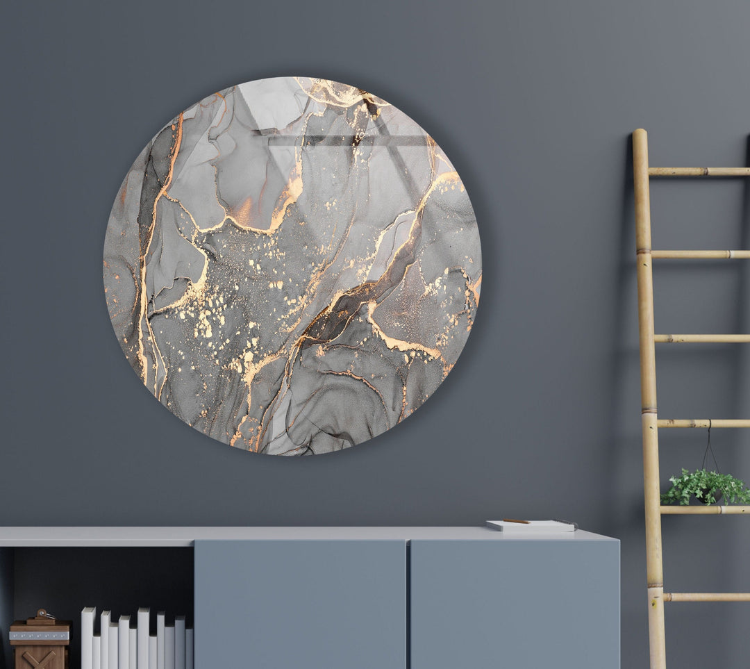 Gray & Gold Marble Round Glass Wall Art glass photo prints, glass picture prints
