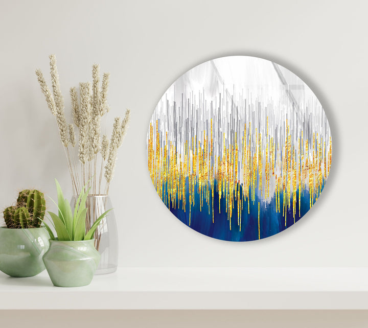 Gold Details with Blue Abstract Round Glass Wall Art glass wall decor, glass wall art decor