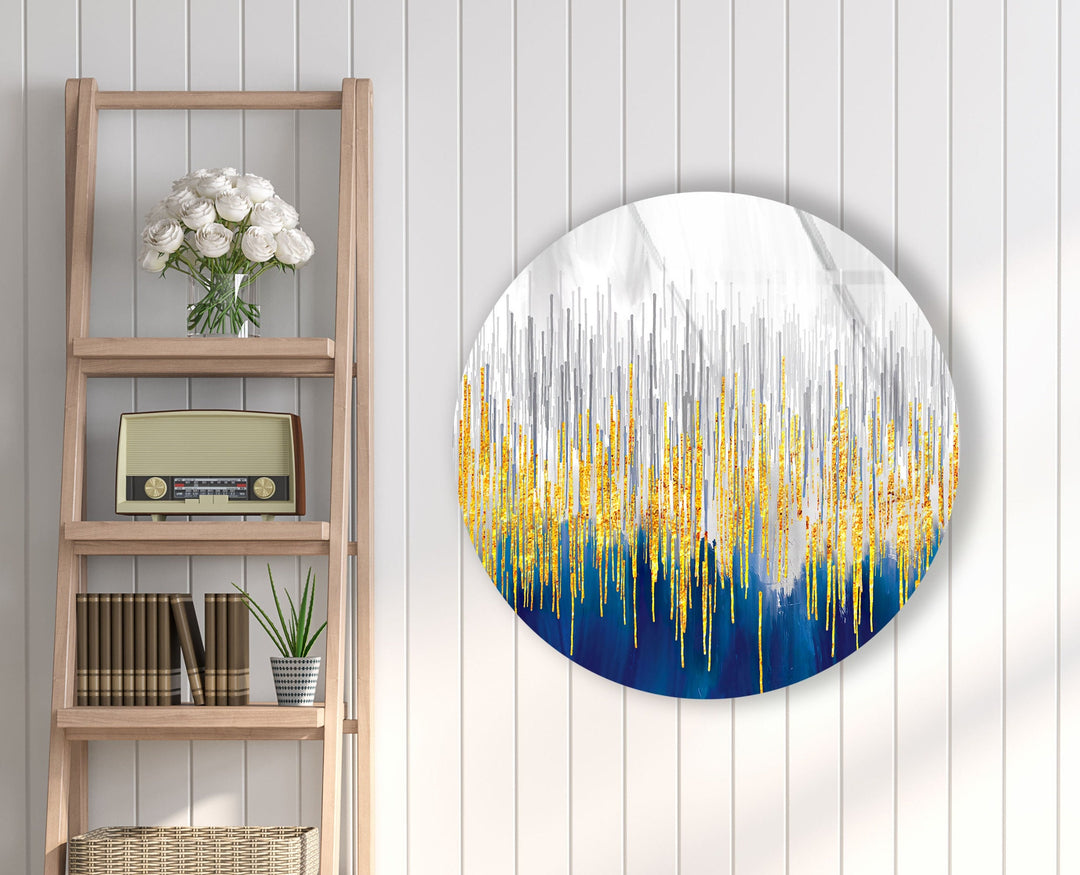 Gold Details with Blue Abstract Round Glass Wall Art art glass wall art, glass wall art pictures