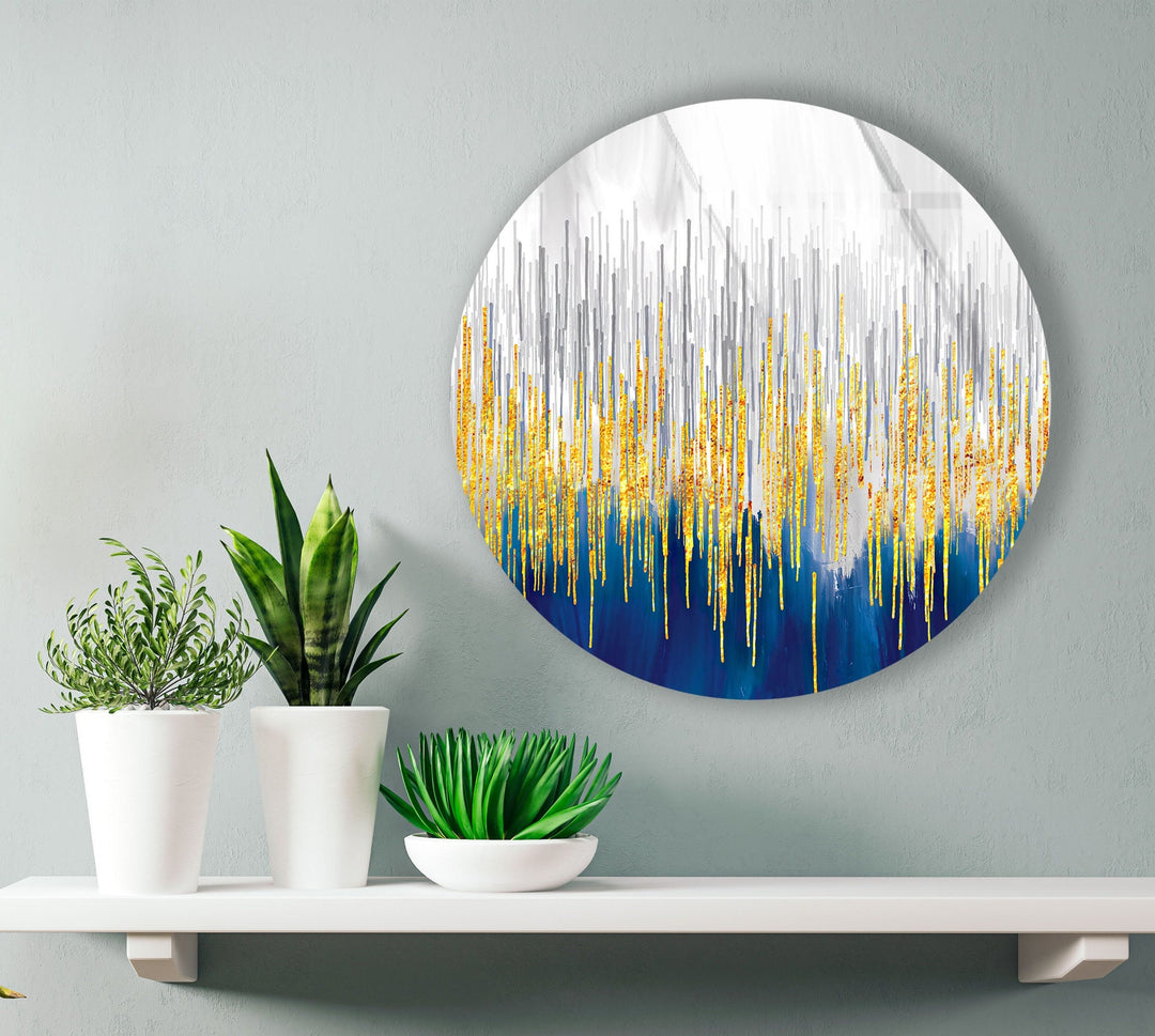 Gold Details with Blue Abstract Round Glass Wall Art glass image printing, glass prints from photos