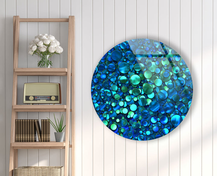 Blue Circles Abstract Round Glass Wall Art Glass Printing Wall Art, Print photos on glass