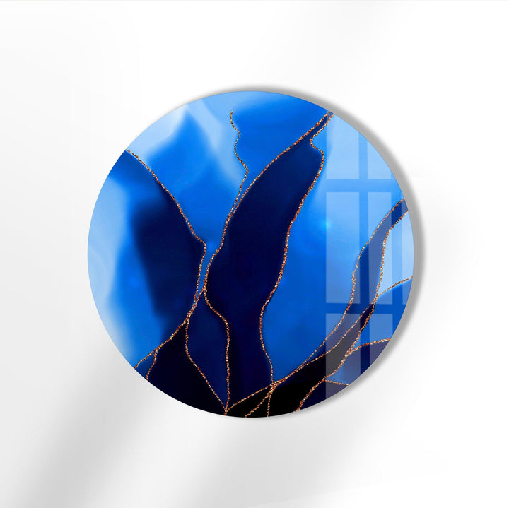 Abstract Round Black & Blue Glass Wall Art custom glass pictures, glass art prints
