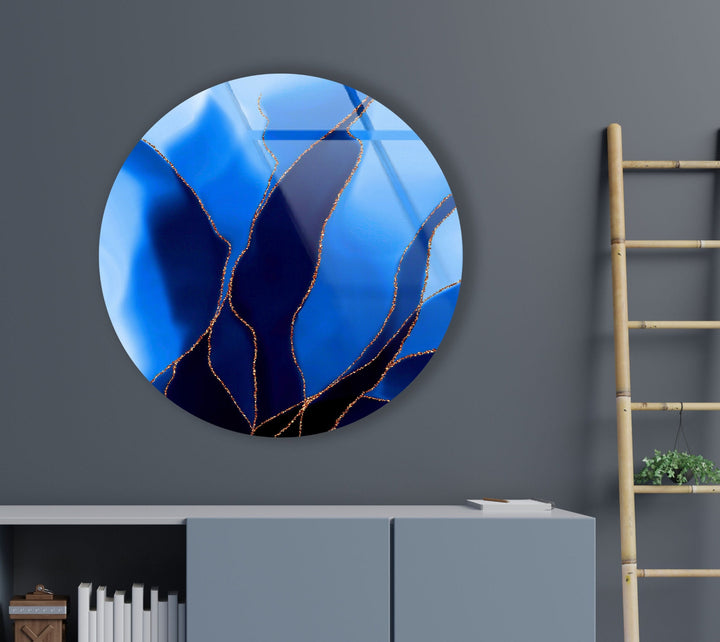 Abstract Round Black & Blue Glass Wall Art large glass photo prints, glass wall photos
