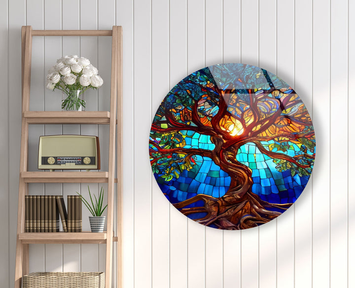 Stained Tree of Life Round Glass Wall Art glass wall decor, glass wall art decor