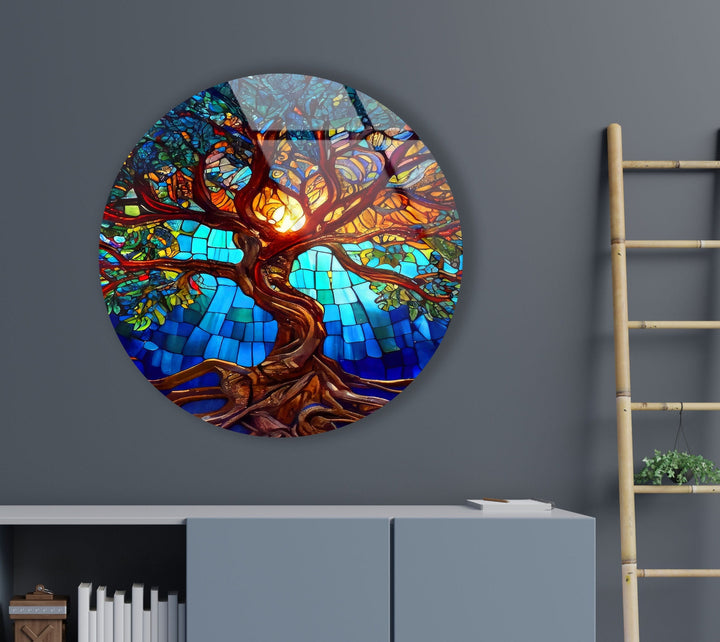 Stained Tree of Life Round Glass Wall Art art glass wall art, glass wall art pictures