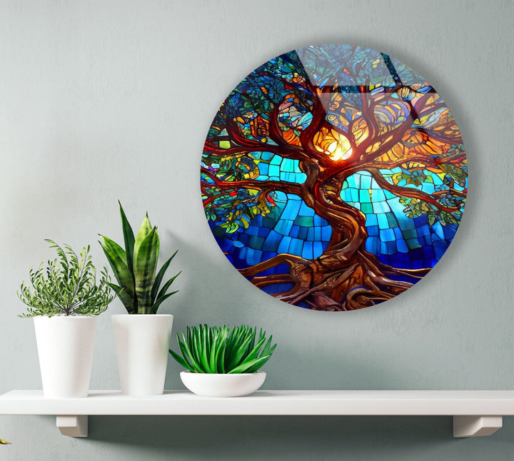 Stained Tree of Life Round Glass Wall Art glass photo prints, glass picture prints