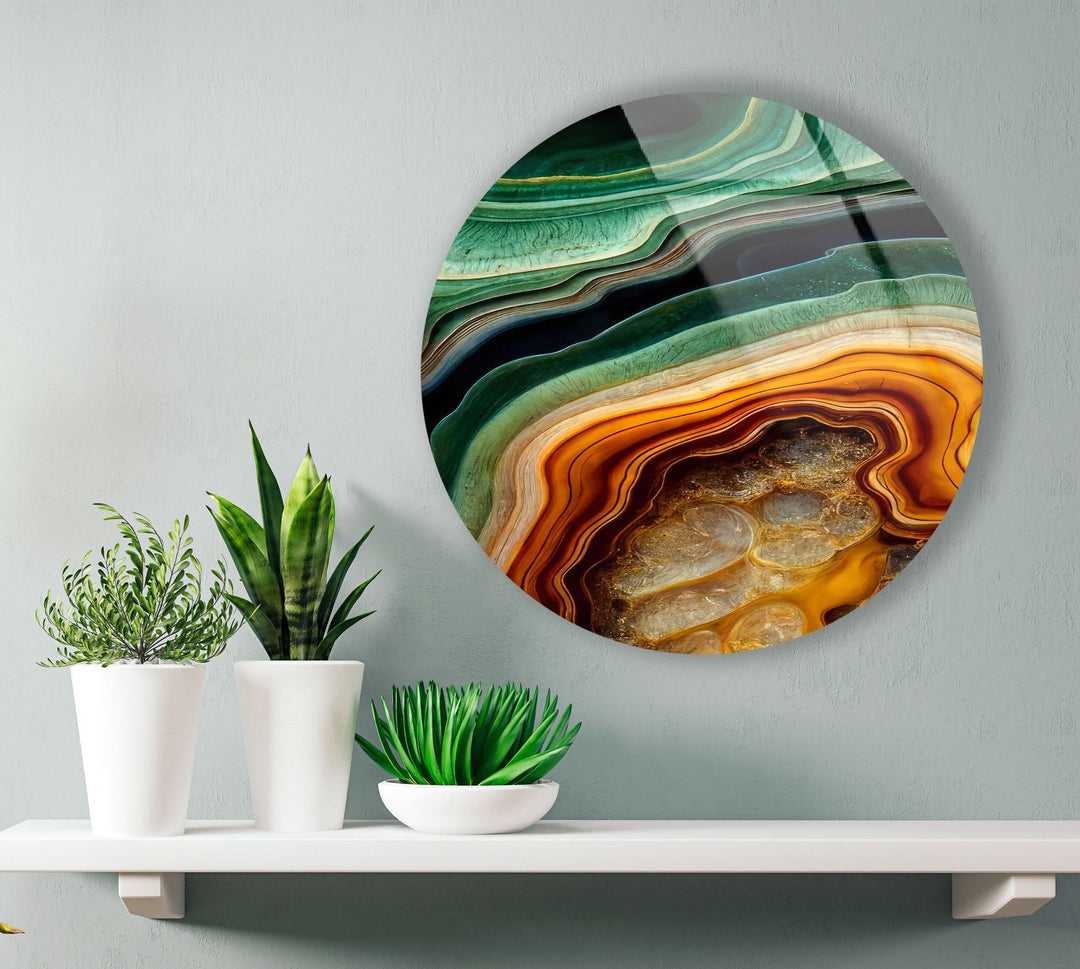 Green Gold Marble Round Glass Wall Art art glass wall art, glass wall art pictures