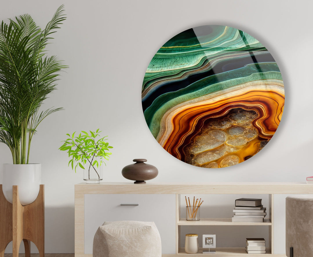 Green Gold Marble Round Glass Wall Art glass photo prints, glass picture prints