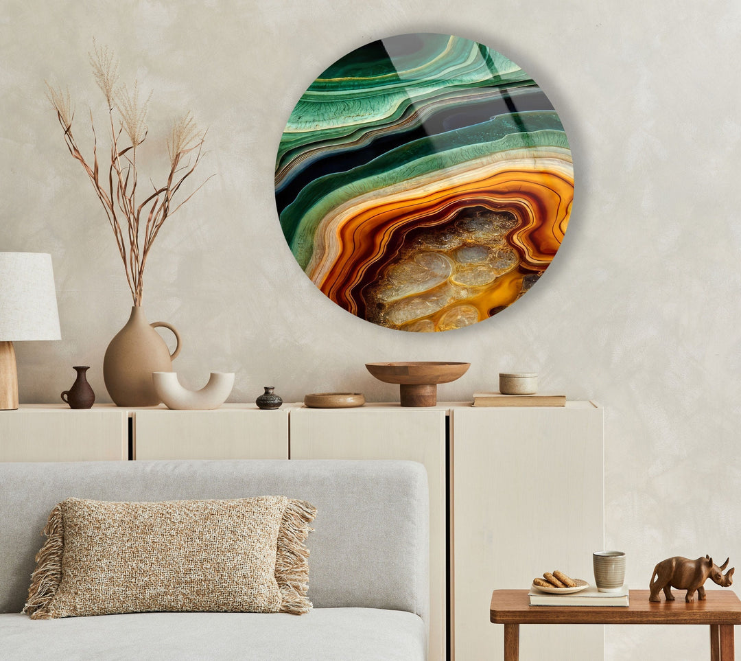 Green Gold Marble Round Glass Wall Art  Glass Printing Wall Art, Print photos on glass