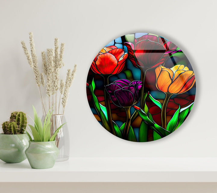 Cow Round Paint Glass Wall Art custom glass pictures, glass art prints
