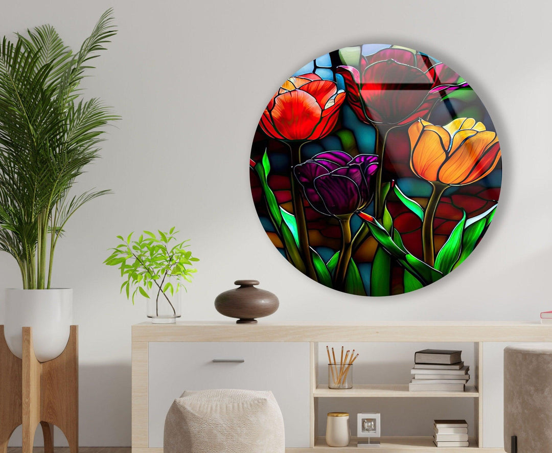 Cow Round Paint Glass Wall Art large glass photo prints, glass wall photos
