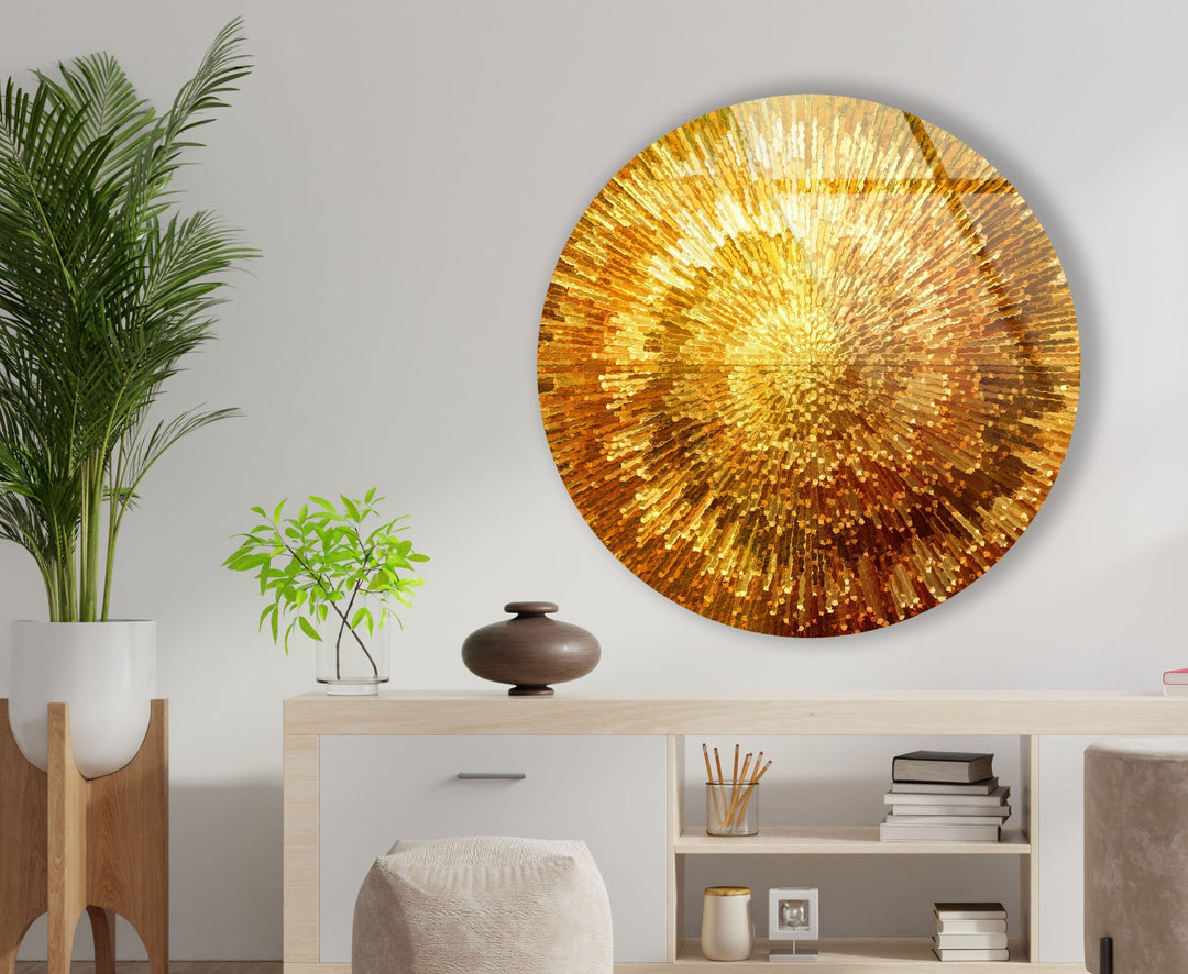 Golden Spiral Abstract Round Glass Wall Art glass pictures for Wall, glass prints wall art