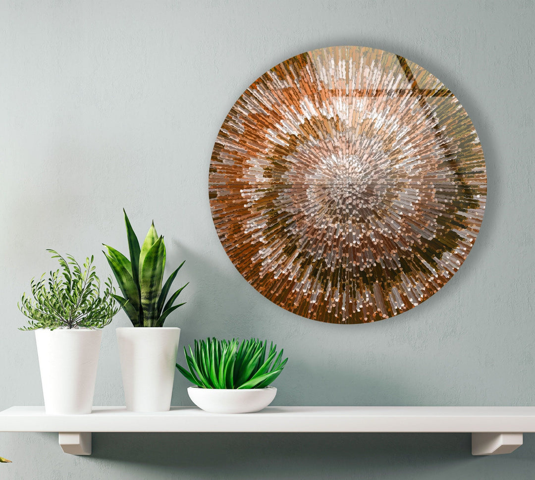 Orange Spiral Abstract Round Glass Wall Art glass art painting, glass art for the Wall