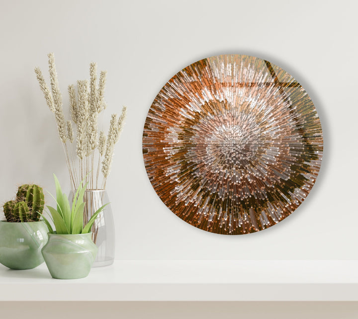 Orange Spiral Abstract Round Glass Wall Art Glass Printing Wall Art, Print photos on glass