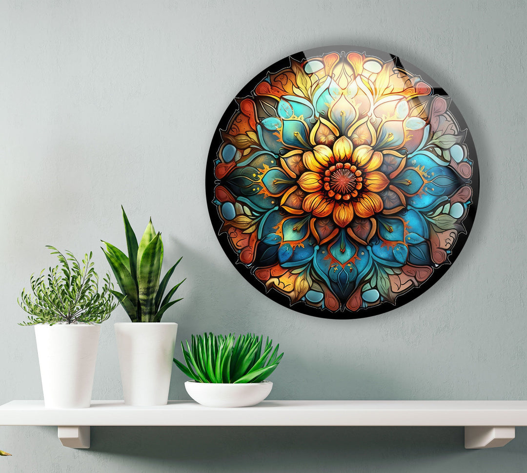 Mandala Round Flower Glass Wall Art Glass Printing Wall Art, Print photos on glass
