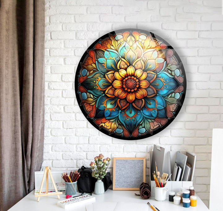 Mandala Round Flower Glass Wall Art glass image printing, glass prints from photos
