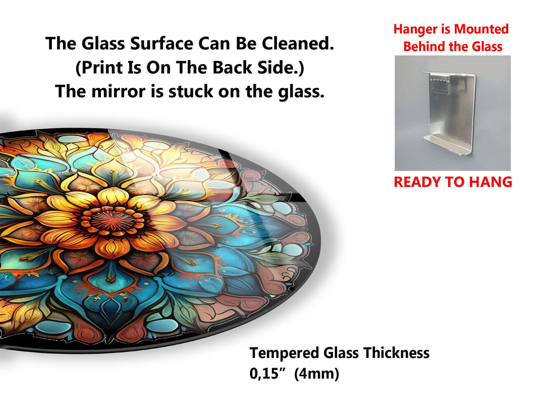 Mandala Round Flower Glass Wall Art