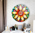 Stained Flower Round Tempered Glass Wall Art