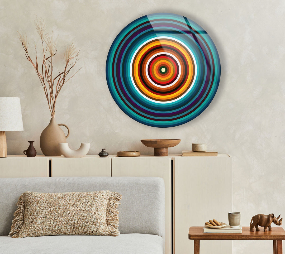 Modern Blue Abstract Round Glass Wall Art glass image printing, glass prints from photos