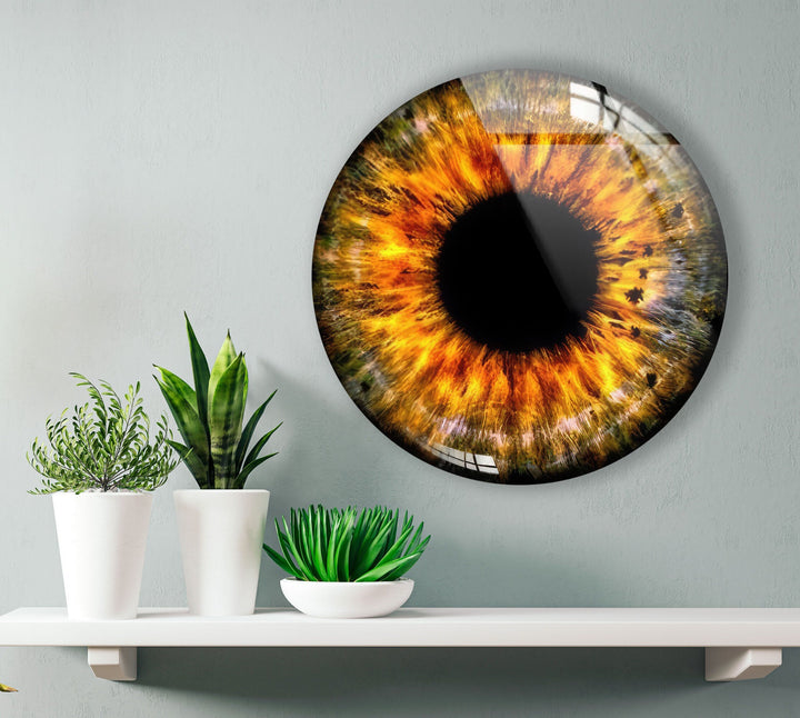 Orange Eye Round Glass Wall Art photo print on glass, prints on glass wall art