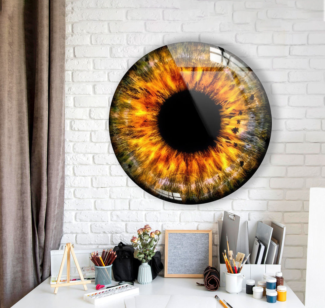 Orange Eye Round Glass Wall Art glass pictures for Wall, glass prints wall art