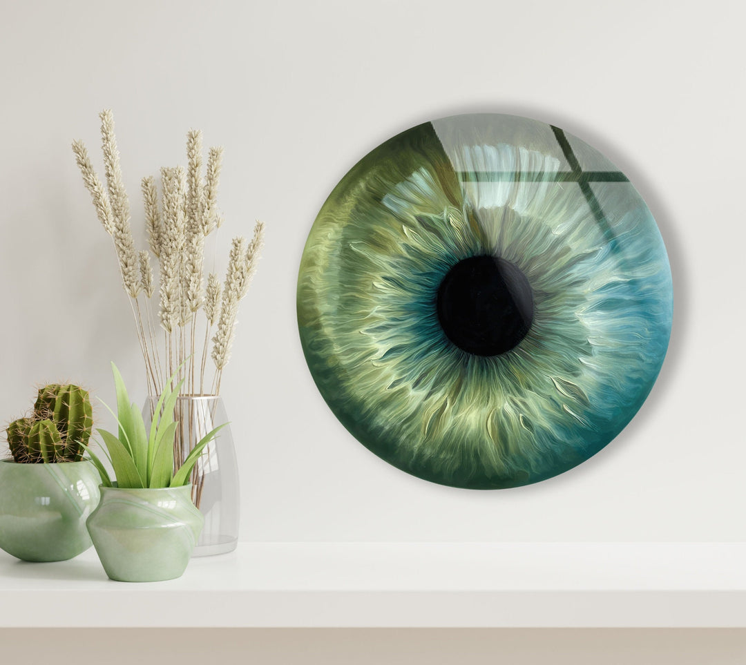 Green Eye Round Glass Wall Art glass wall decor, glass wall art decor