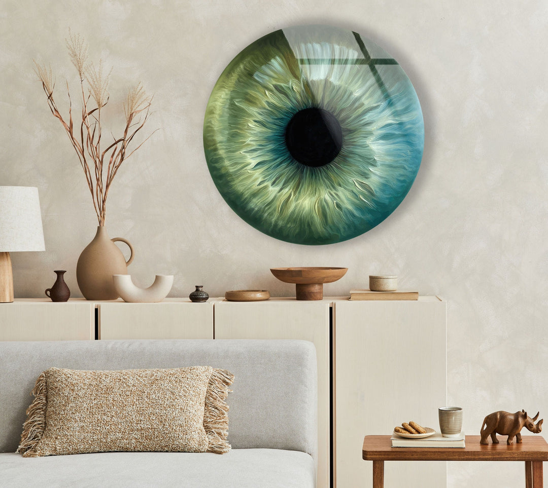 Green Eye Round Glass Wall Art Glass Printing Wall Art, Print photos on glass