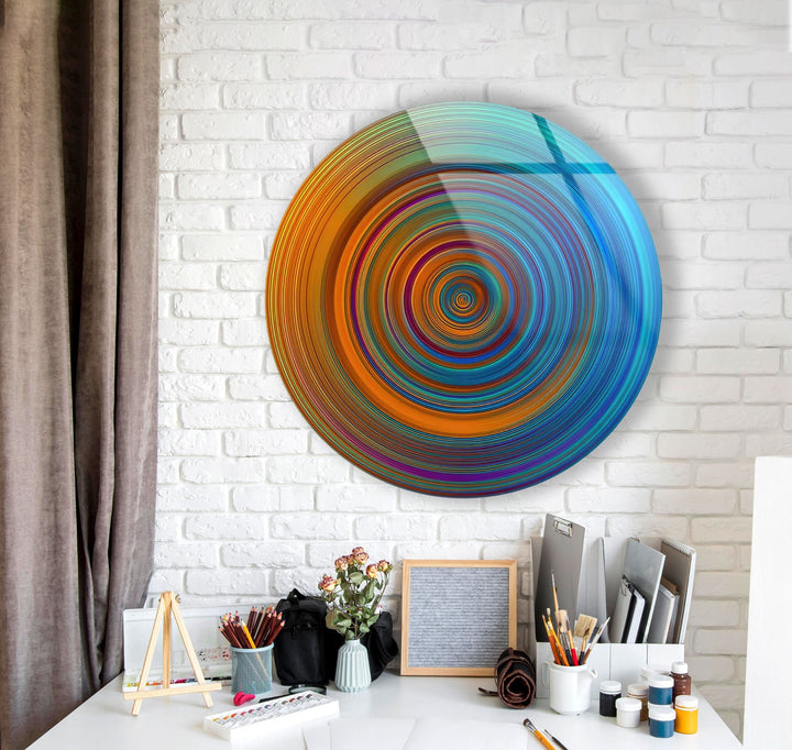 Orange Spiral Abstract Round Glass Wall Art glass art painting, glass art for the Wall