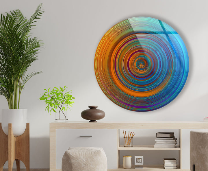 Orange Spiral Abstract Round Glass Wall Art Glass Printing Wall Art, Print photos on glass