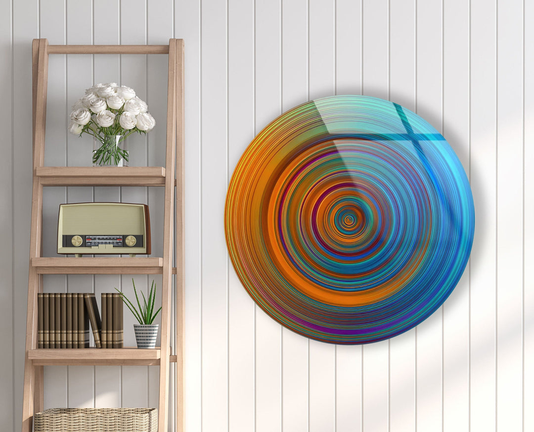 Orange Spiral Abstract Round Glass Wall Art glass image printing, glass prints from photos