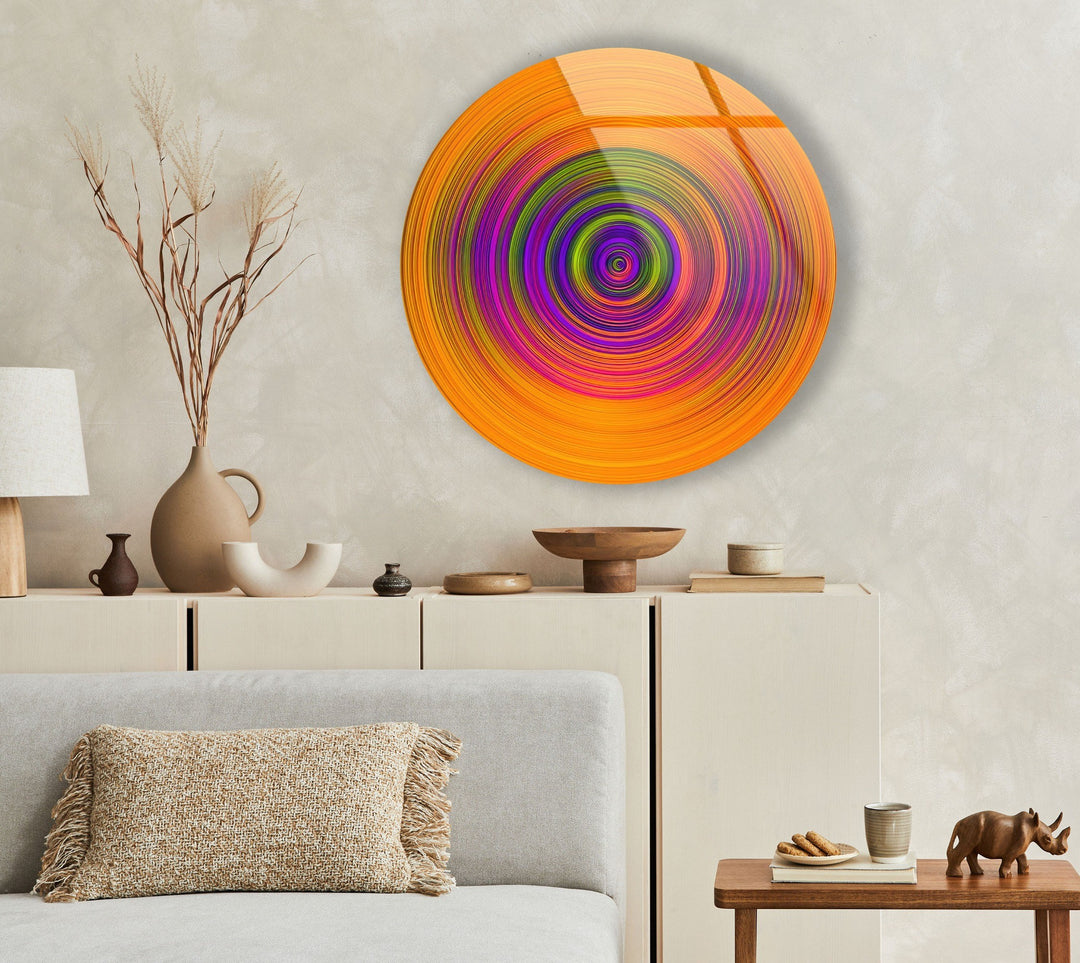 Colored Twirl Circles Abstract Round Glass Wall Art glass wall decor, glass wall art decor
