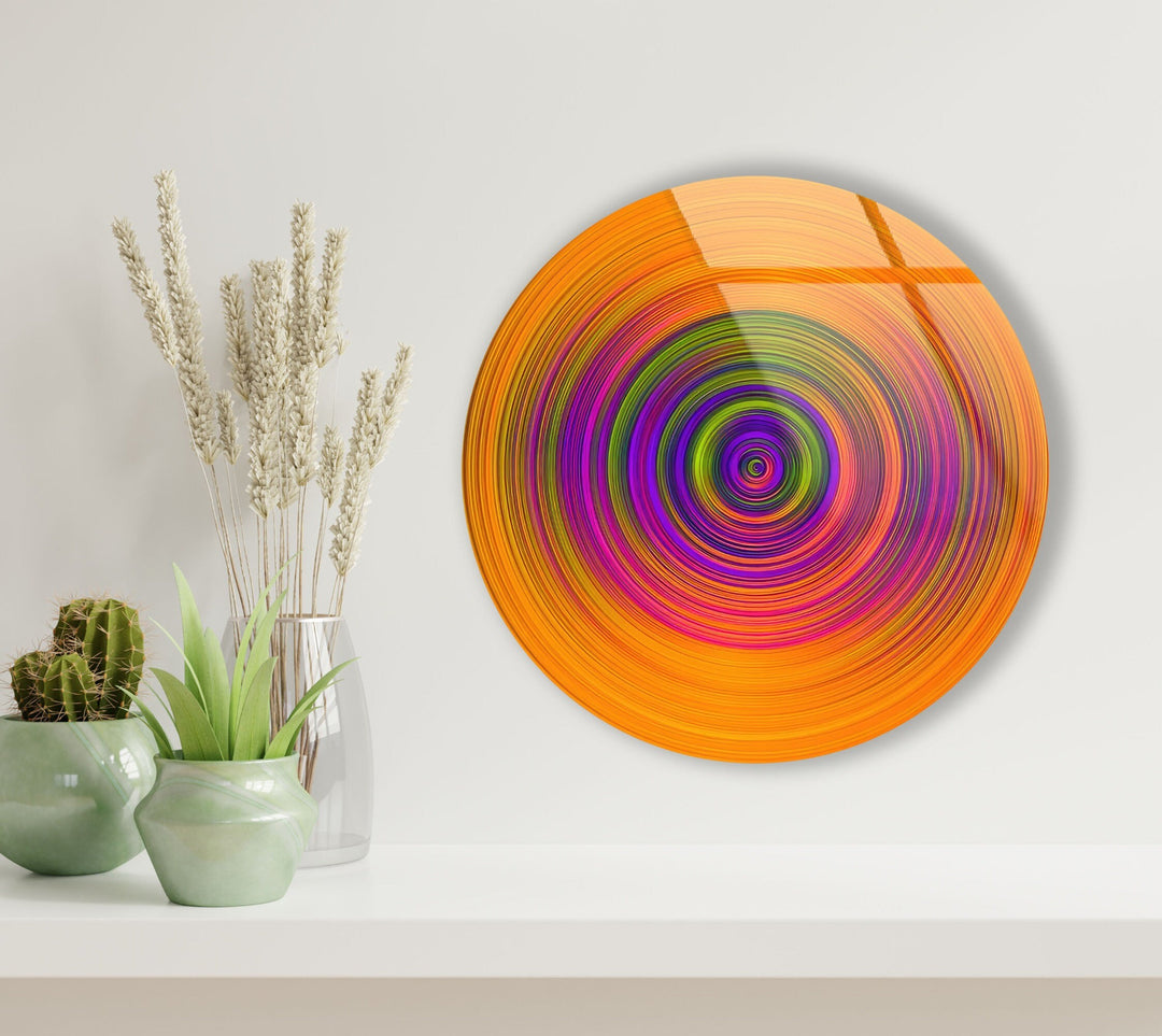 Colored Twirl Circles Abstract Round Glass Wall Art glass art painting, glass art for the Wall
