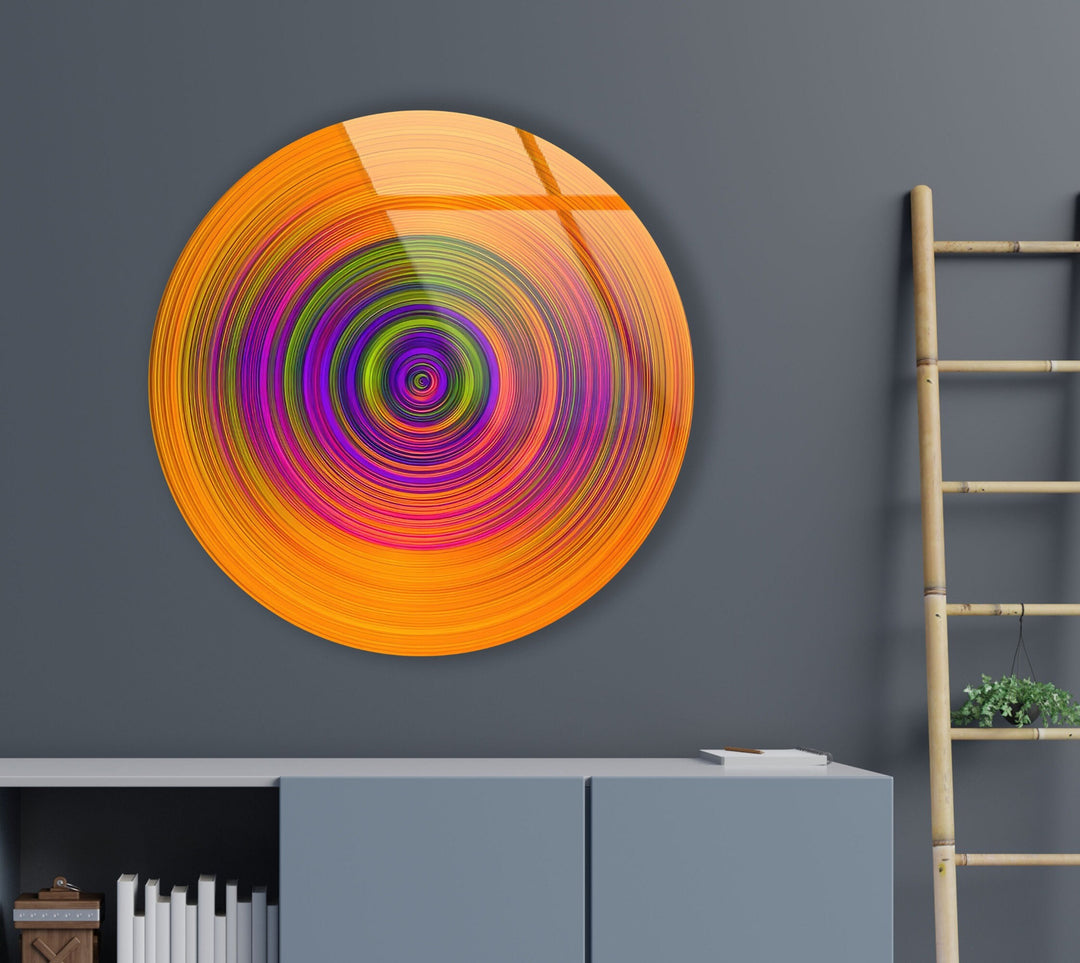 Colored Twirl Circles Abstract Round Glass Wall Art Glass Printing Wall Art, Print photos on glass
