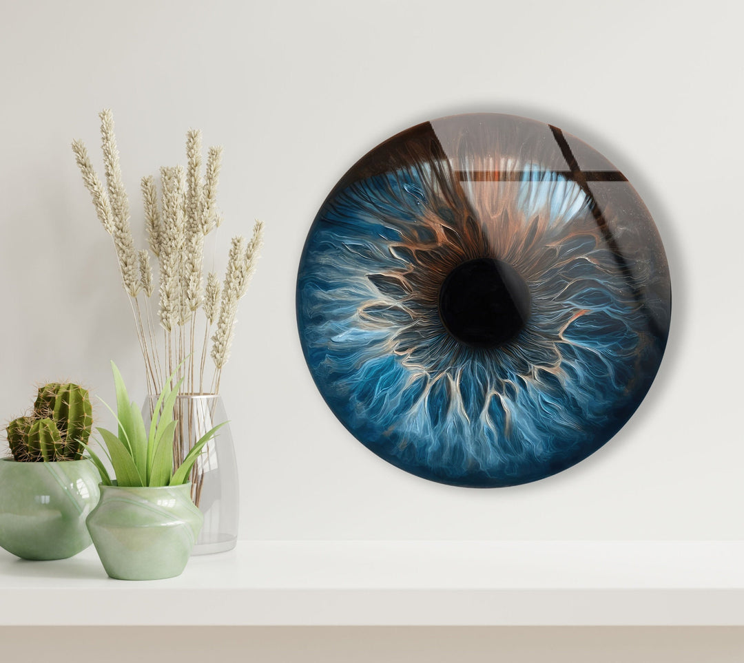 Eye Round Blue Glass Wall Art glass art painting, glass art for the Wall
